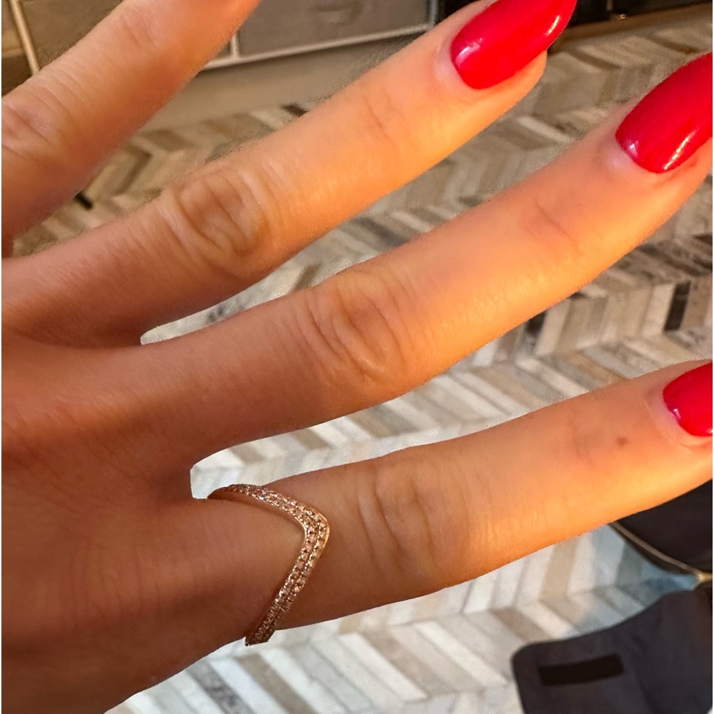 14K Pave Diamond V Ring - Picture 3 of 7